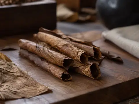 Detalle de hojas de tripa plegadas sobre una tabla de trabajo.
